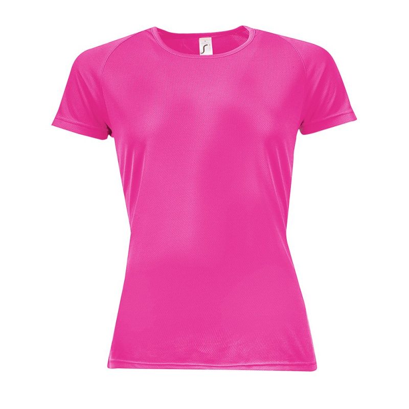 Camiseta De Mujer Mangas Raglán Sporty Women Sols - Rosa Fluor 2 - Sols