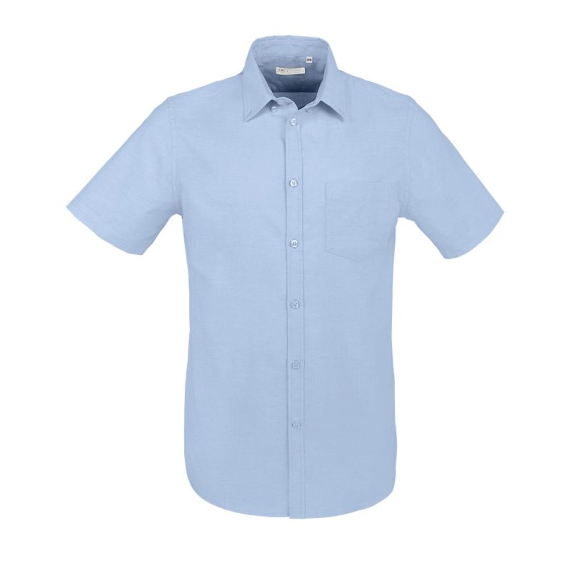 Camisa Hombre Manga Corta Bolsillo Brisbane Fit Sols - Azul Cielo - Sols