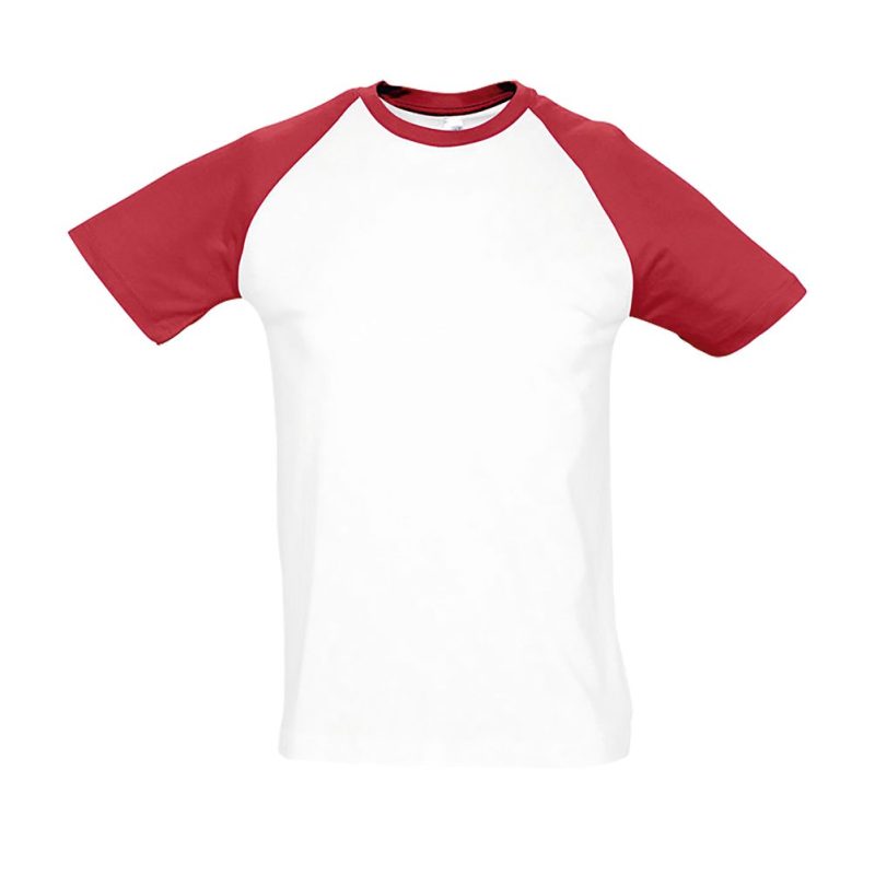 Camiseta Hombre Bicolor Manga Raglán Funky Sols - Blanco Rojo - Sols