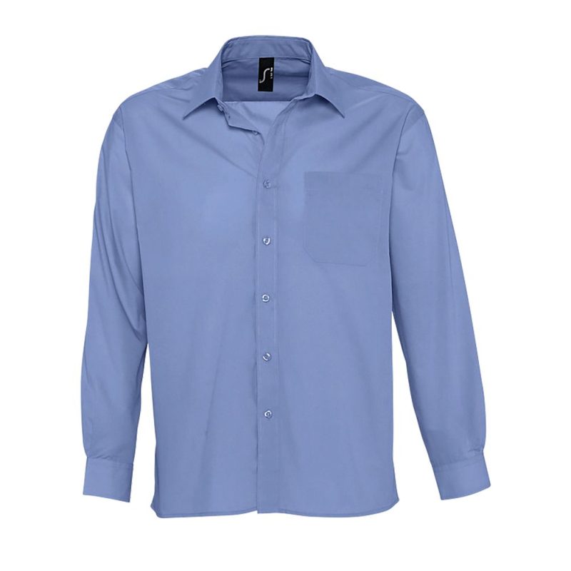 Camisa Hombre Popelín Manga Larga Baltimore Sols - Azul Médio - Sols