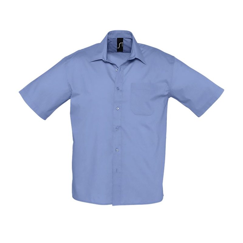 Camisa Popelín Hombre Manga Corta Bristol Sols - Azul Médio - Sols