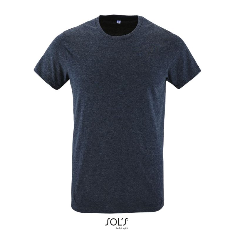 Camiseta Ajustada Hombre Cuello Redondo Regent Fit Sols - Denim Jaspeado - Sols