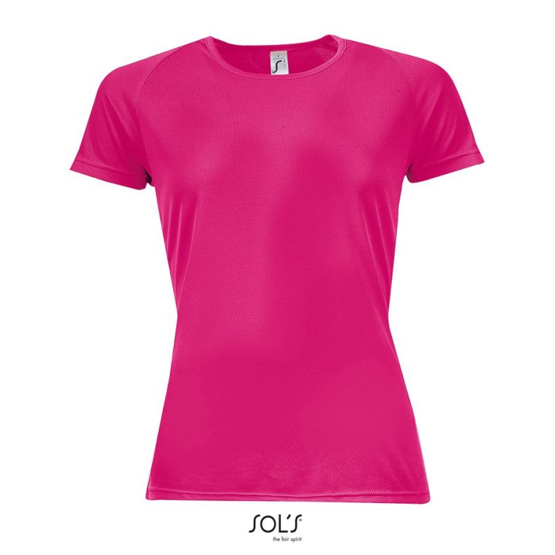 Camiseta De Mujer Mangas Raglán Sporty Women Sols - Rosa Fluor 2 - Sols