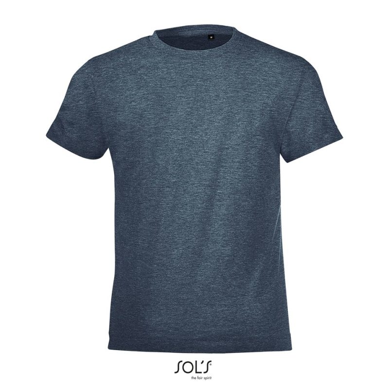 Camiseta Niños Cuello Redondo Regent Fit Kids Sols - Denim Jaspeado - Sols