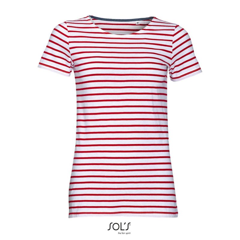 Camiseta De Cuello Redondo A Rayas Para Mujer Miles Women Sols - Blanco Rojo - Sols