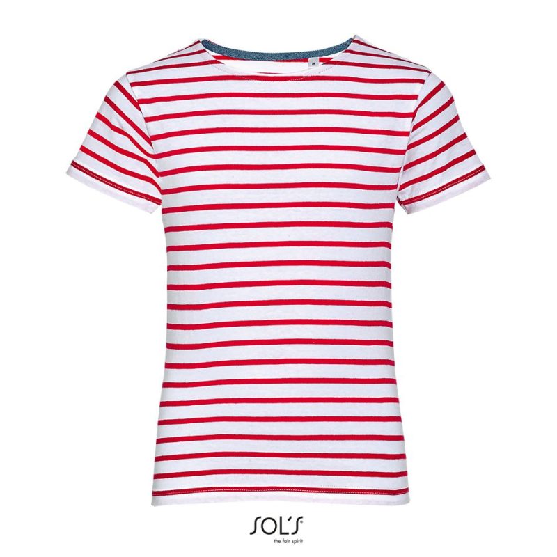 Camiseta De Cuello Redondo A Rayas Para Niño Miles Kids Sols - Blanco Rojo - Sols