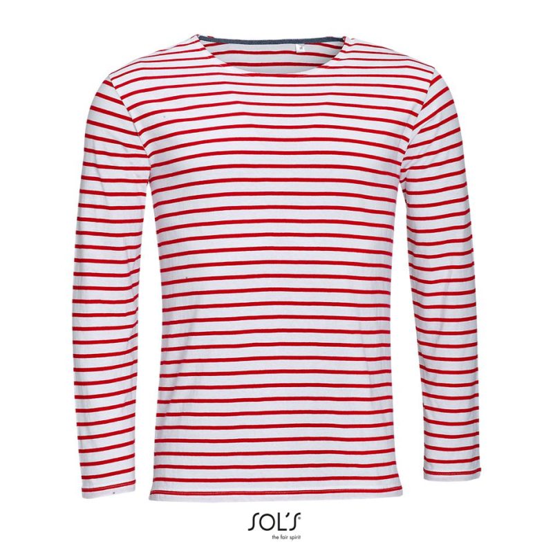 Camiseta Hombre Manga Larga A Rayas Marine Men Sols - Blanco Rojo - Sols