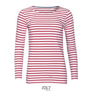 Camiseta Mujer Manga Larga A Rayas Marine Women Sols - Blanco Rojo - Sols