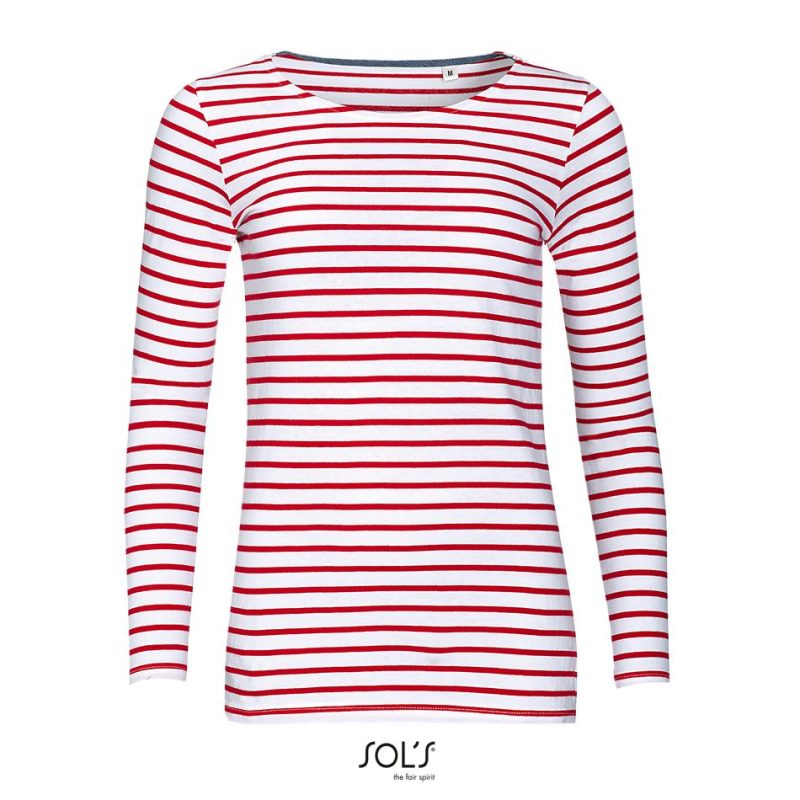 Camiseta Mujer Manga Larga A Rayas Marine Women Sols - Blanco Rojo - Sols