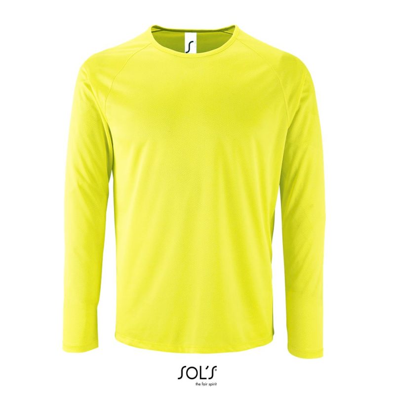 Camiseta De Deporte De Manga Larga De Hombre Sporty Lsl Men Sols - Amarillo Neon - Sols