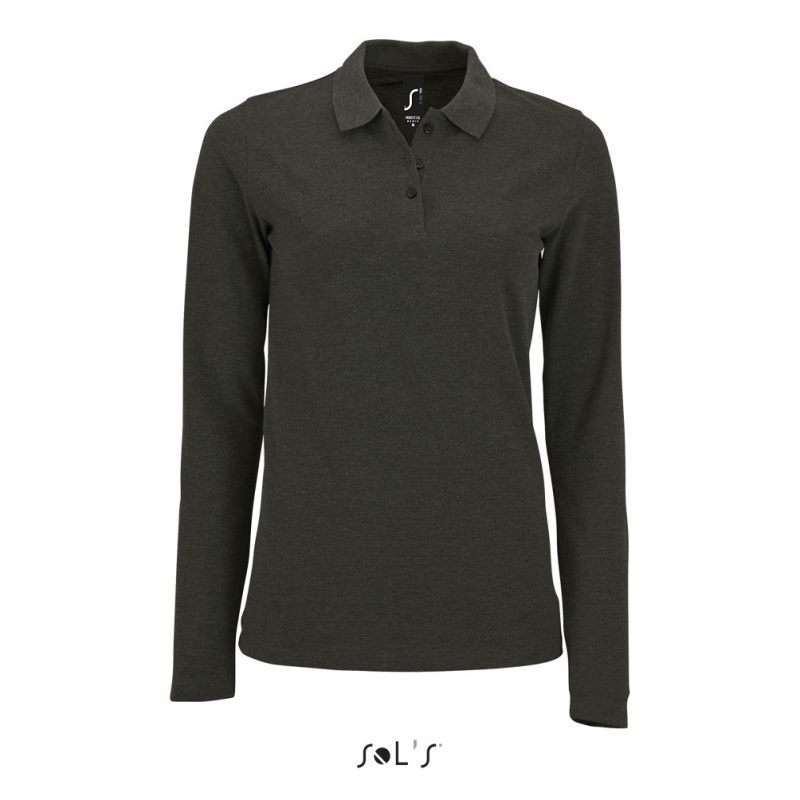 Polo Piqué De Manga Larga Para Mujer Perfect Lsl Women Sols - Antracita Mezcla - Sols