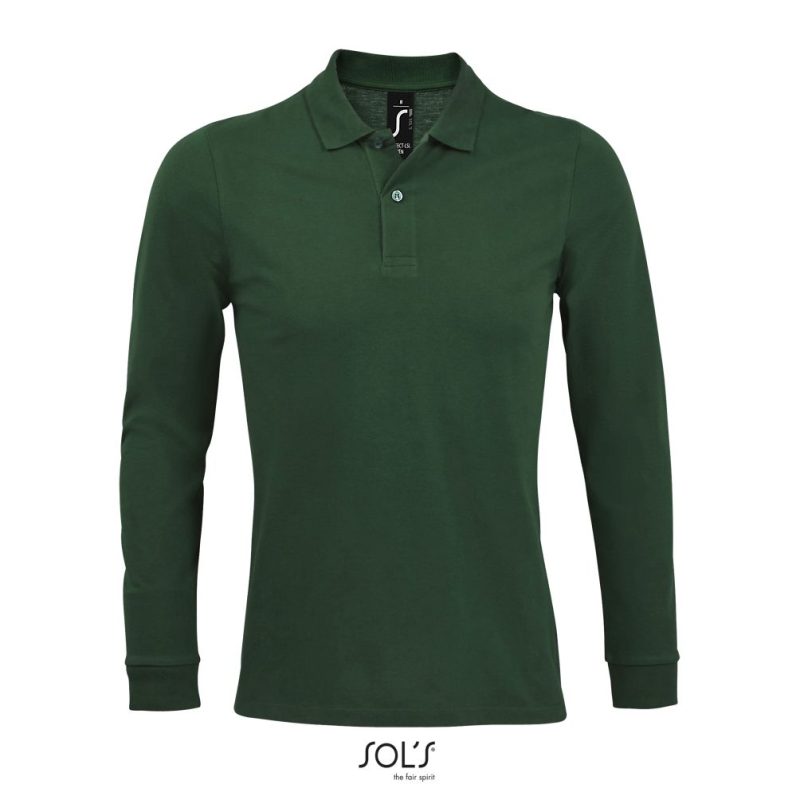 Polo Piqué De Manga Larga Para Hombre Perfect Lsl Men Sols - Verde Botella - Sols