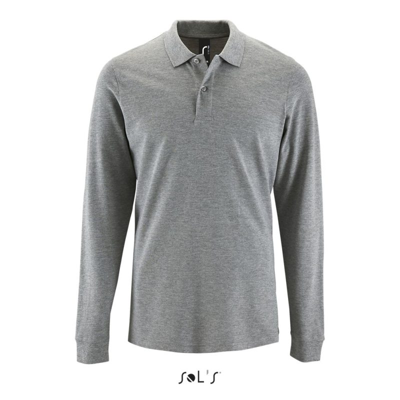Polo Piqué De Manga Larga Para Hombre Perfect Lsl Men Sols - Gris Mezcla - Sols