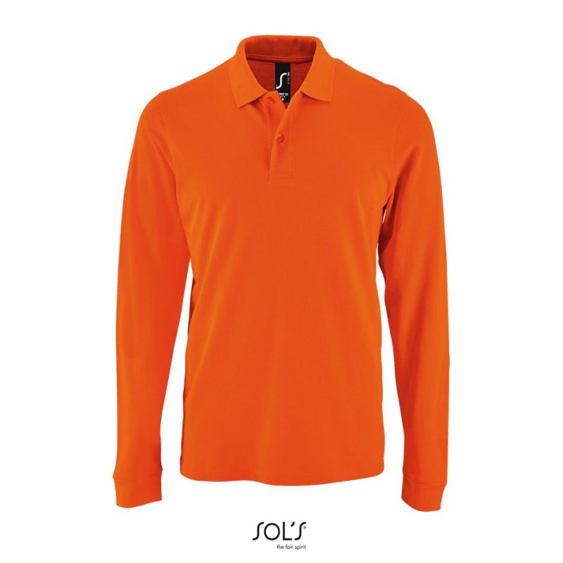 Polo Piqué De Manga Larga Para Hombre Perfect Lsl Men Sols - Naranja - Sols