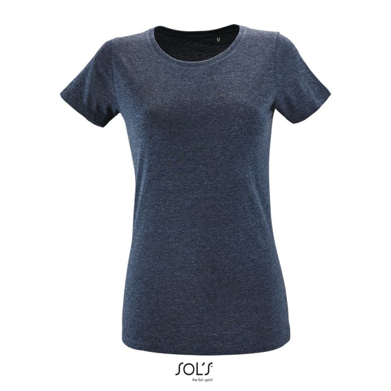 Camiseta Ajustada De Mujer Con Cuello Redondo Regent Fit Women Sols - Denim Jaspeado - Sols