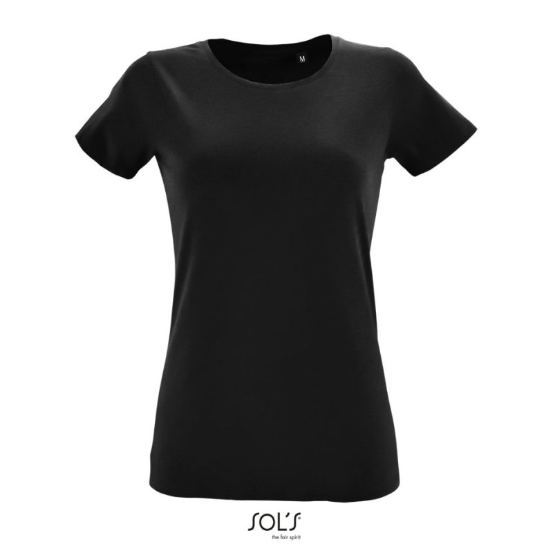 Camiseta Ajustada De Mujer Con Cuello Redondo Regent Fit Women Sols - Negro Profundo - Sols