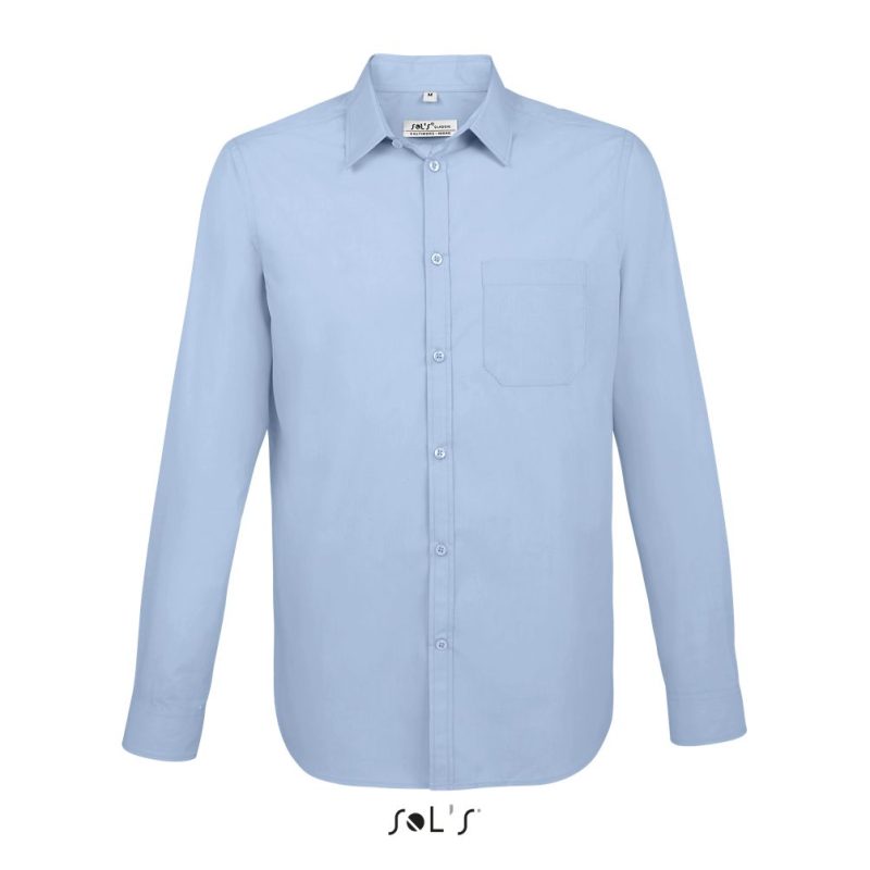Camisa De Popelina De Hombre De Manga Larga Baltimore Fit Sols - Azul Cielo - Sols
