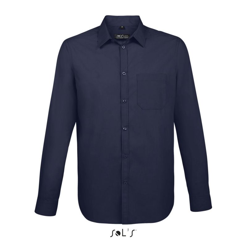 Camisa De Popelina De Hombre De Manga Larga Baltimore Fit Sols - Azul Oscuro - Sols