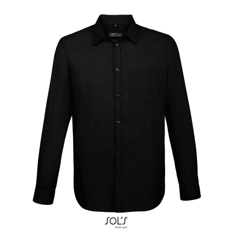 Camisa De Popelina De Hombre De Manga Larga Baltimore Fit Sols - Negro - Sols