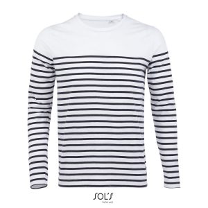 Camiseta Rayada De Manga Larga Para Hombre Matelot Lsl Men Sols - Blanco Azul Marino - Sols