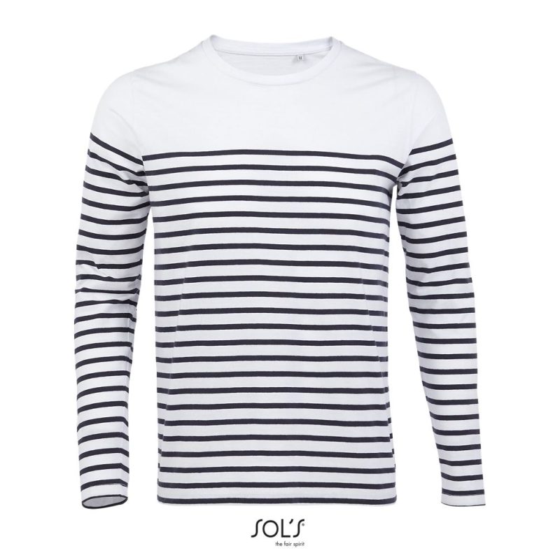 Camiseta Rayada De Manga Larga Para Hombre Matelot Lsl Men Sols - Blanco Azul Marino - Sols