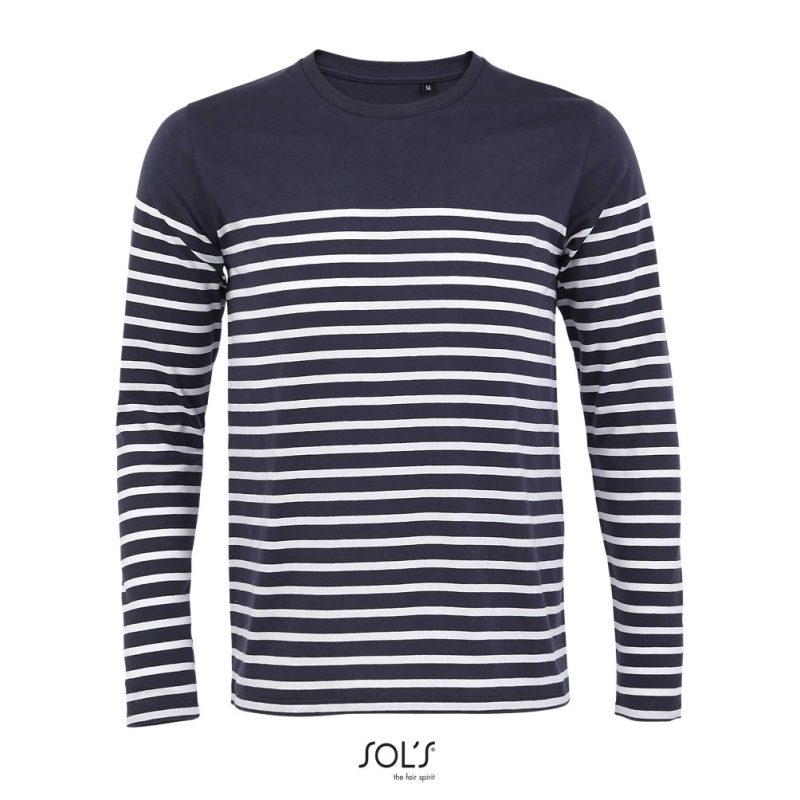 Camiseta Rayada De Manga Larga Para Hombre Matelot Lsl Men Sols - French Marino Blanco - Sols