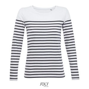Camiseta Rayada De Manga Larga Para Mujer Matelot Lsl Women Sols - Blanco Azul Marino - Sols