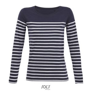 Camiseta Rayada De Manga Larga Para Mujer Matelot Lsl Women Sols - French Marino Blanco - Sols