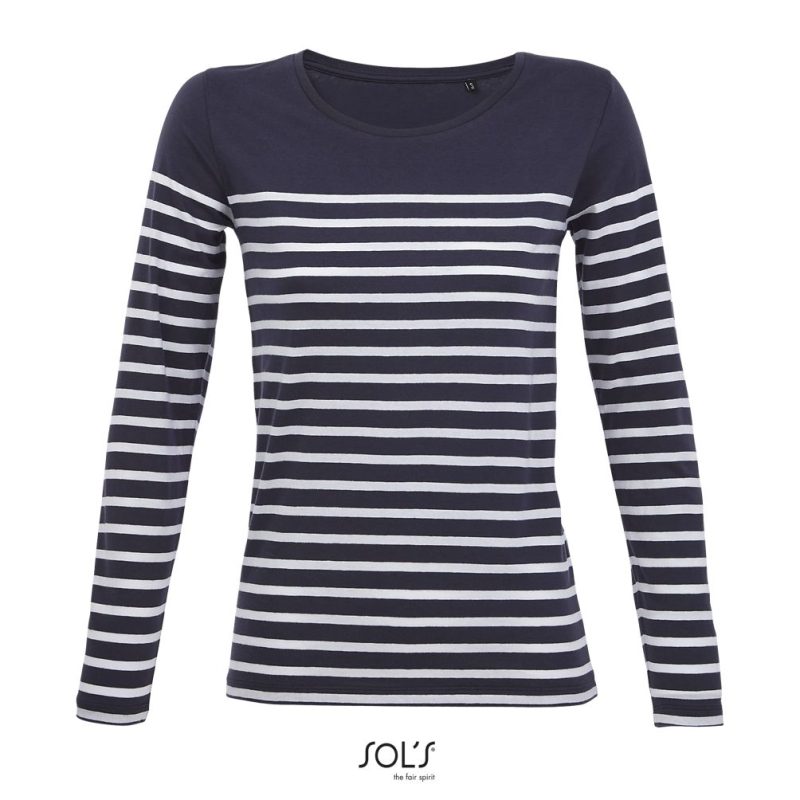 Camiseta Rayada De Manga Larga Para Mujer Matelot Lsl Women Sols - French Marino Blanco - Sols