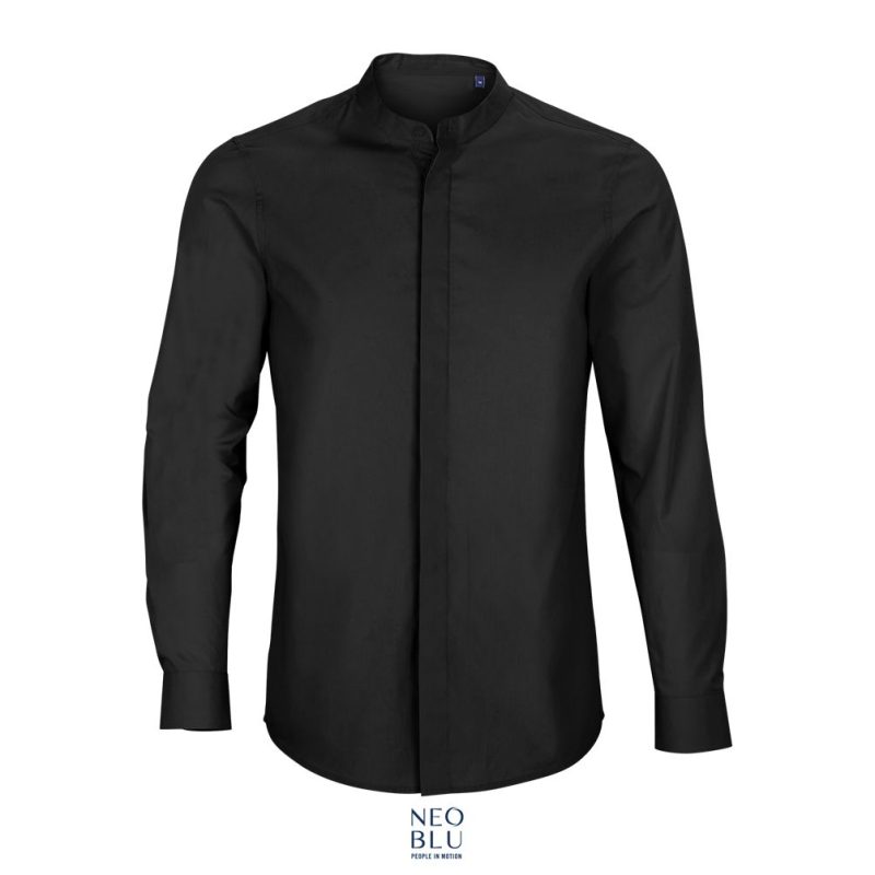 Camisa De Hombre Con Cuello Mandarín Neoblu Bart Men Sols - Negro Profundo - Sols