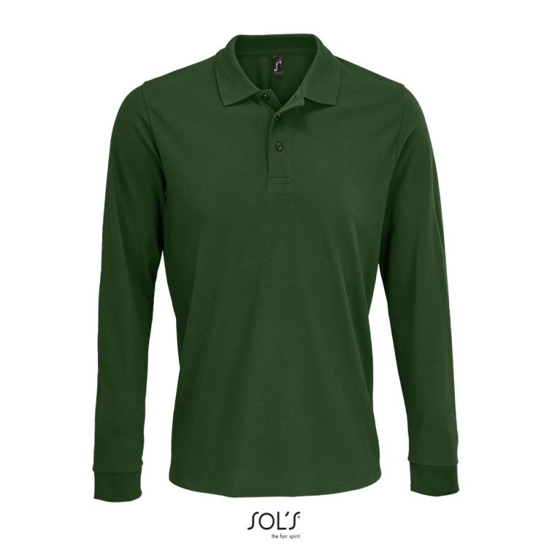 Polo Unisex Manga Larga De Polialgodón Prime Lsl Sols - Verde Botella - Sols