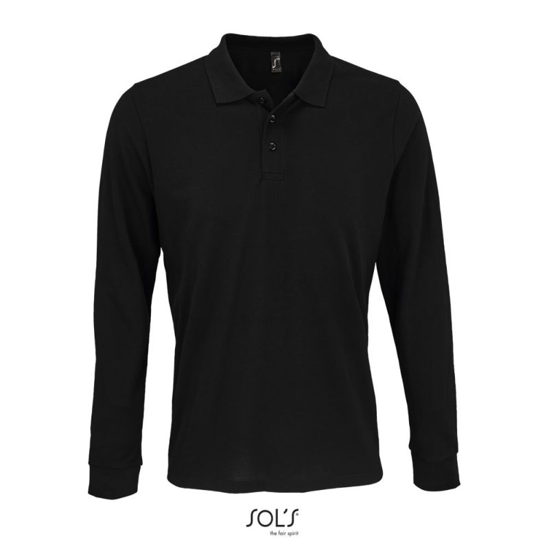 Polo Unisex Manga Larga De Polialgodón Prime Lsl Sols - Negro - Sols