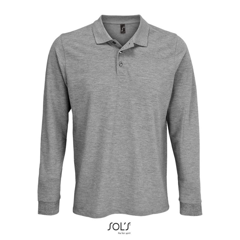 Polo Unisex Manga Larga De Polialgodón Prime Lsl Sols - Gris Mezcla - Sols