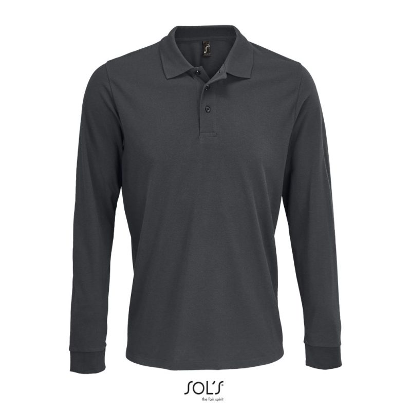 Polo Unisex Manga Larga De Polialgodón Prime Lsl Sols - Gris Oscuro - Sols