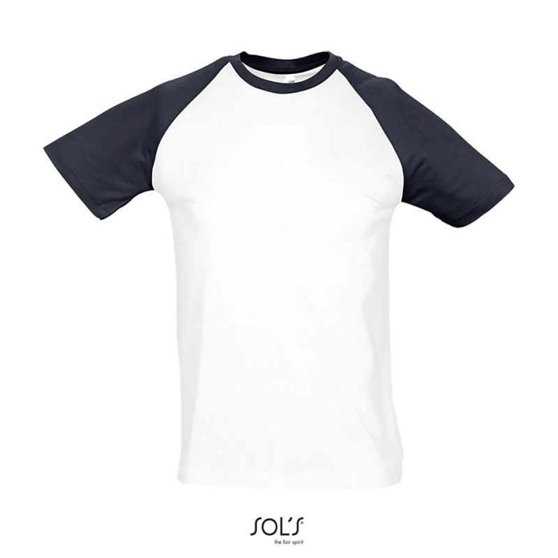 Camiseta Hombre Bicolor Manga Raglán Funky Sols - Blanco Azul Marino - Sols