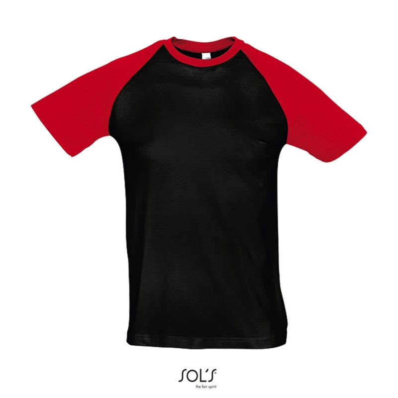 Camiseta Hombre Bicolor Manga Raglán Funky Sols - Negro Rojo - Sols