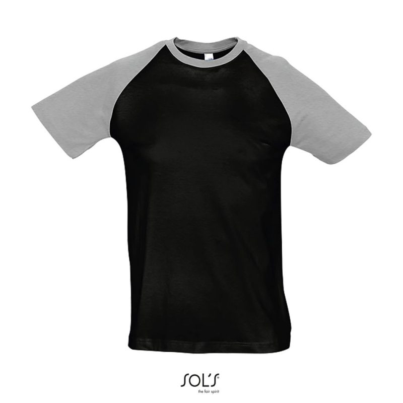 Camiseta Hombre Bicolor Manga Raglán Funky Sols - Negro Gris Mezcla - Sols