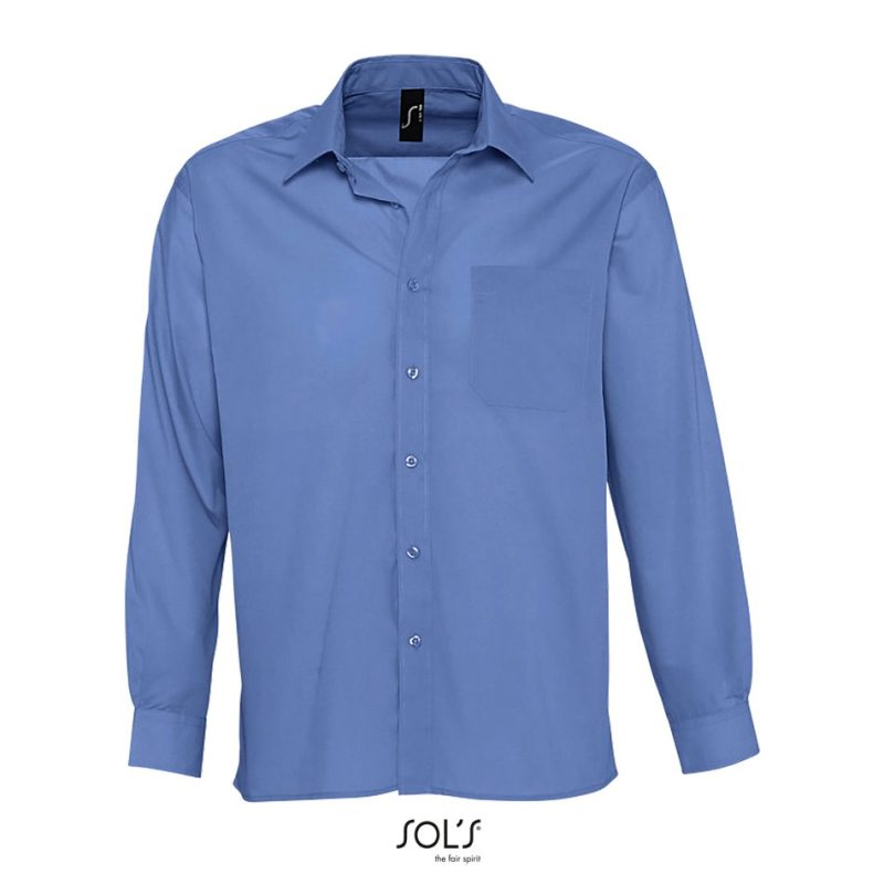 Camisa Hombre Popelín Manga Larga Baltimore Sols - Azul Médio - Sols