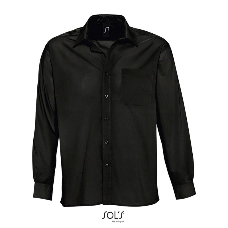 Camisa Hombre Popelín Manga Larga Baltimore Sols - Negro - Sols