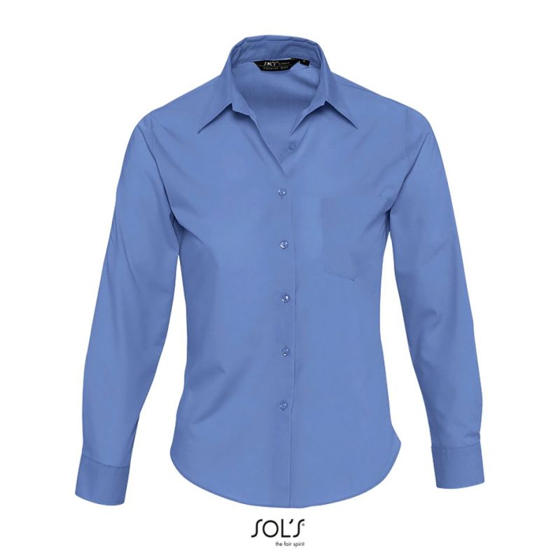 Camisa Mujer Popelín Manga Larga Executive Sols - Azul Médio - Sols