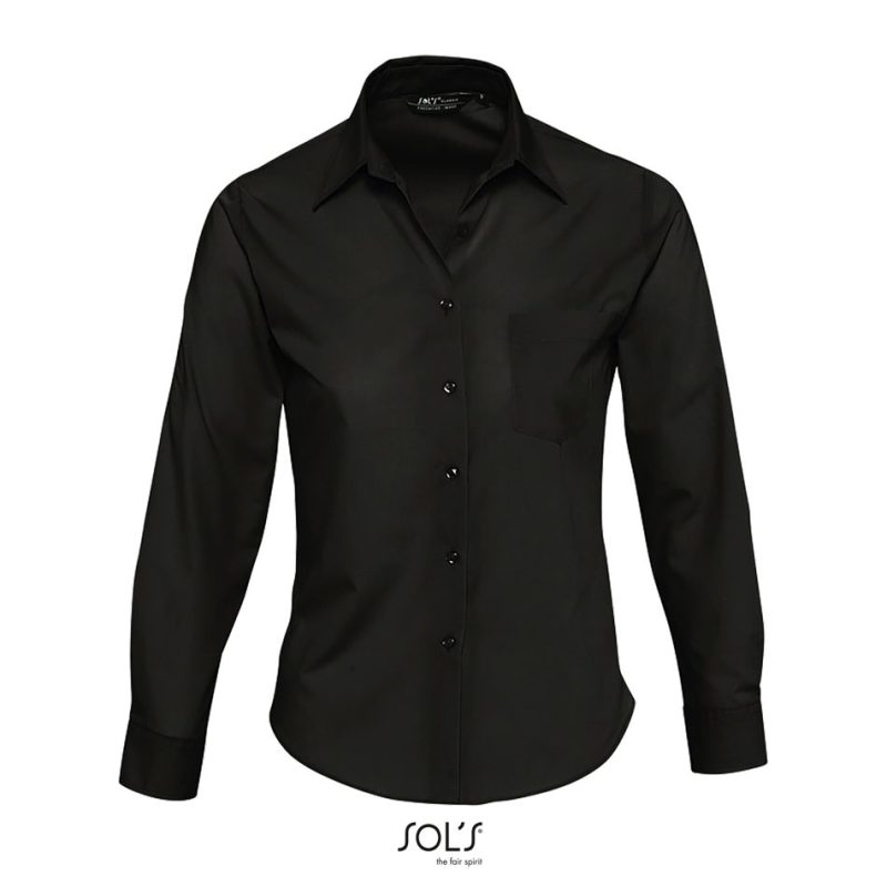 Camisa Mujer Popelín Manga Larga Executive Sols - Negro - Sols