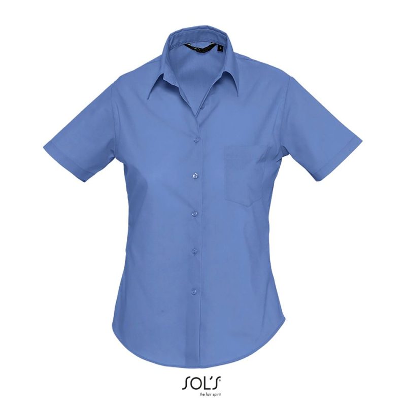 Camisa Popelín Mujer Manga Corta Escape Sols - Azul Médio - Sols