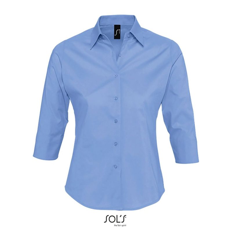 Camisa Stretch Mujer Manga 3/4 Effect Sols - Azul Cielo - Sols