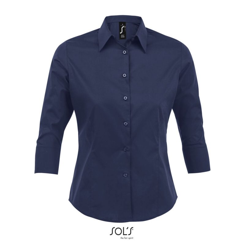 Camisa Stretch Mujer Manga 3/4 Effect Sols - Azul Oscuro - Sols