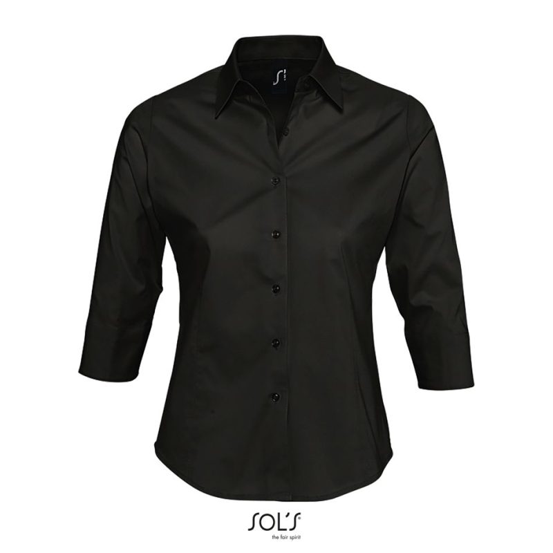 Camisa Stretch Mujer Manga 3/4 Effect Sols - Negro - Sols